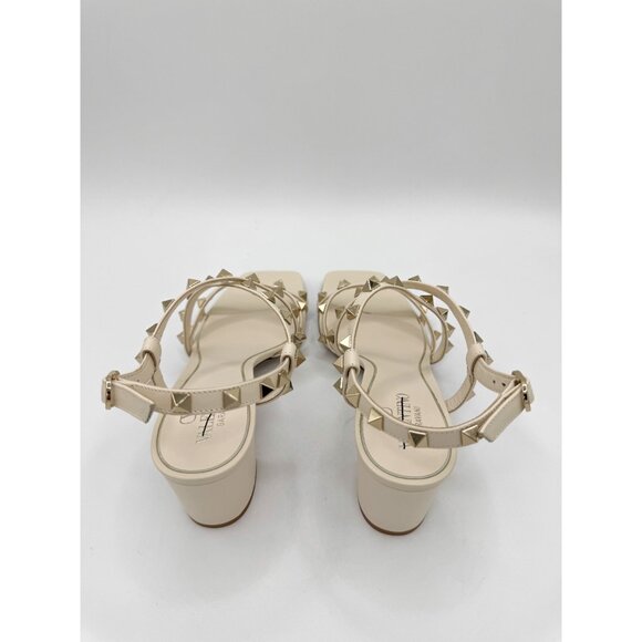 Valentino Garavani Cream Leather Rockstud Sandals 60 - Picture 8 of 15